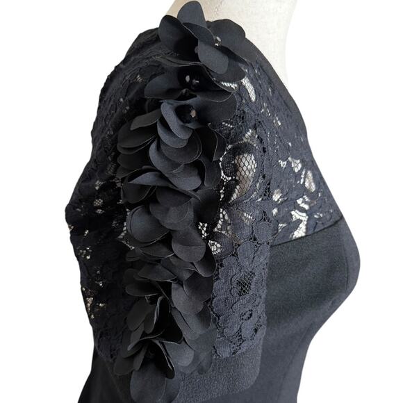 NWOT Shani Black Floral Applique Fit & Flare Crepe Dress – Sz 6 - Picture 6 of 9